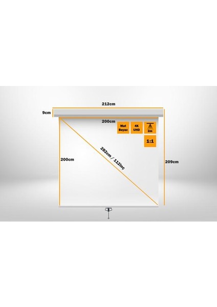 LiteOut 200x200 cm Storlu Manuel Projeksiyon Perdesi