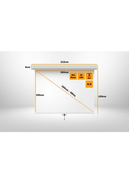 LiteOut 200x150 cm Storlu Manuel Projeksiyon Perdesi