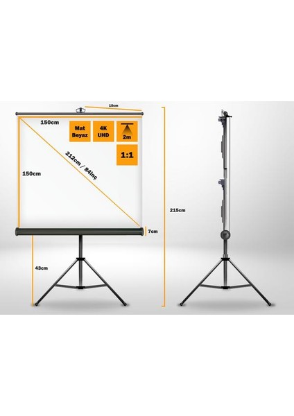 150x150 cm Tripod Ayaklı Taşınabilir Projeksiyon Perdesi