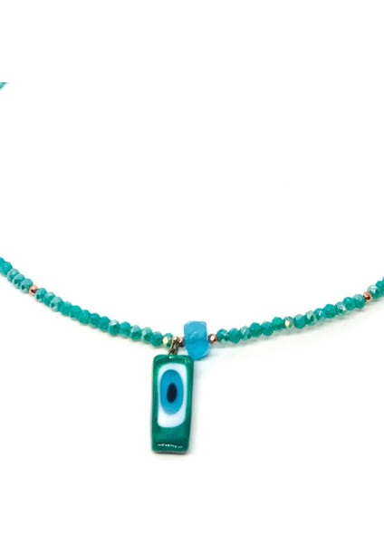 Cam Nazarlıklı Yeşil Kristal Taşlı Kolye fiyatları
