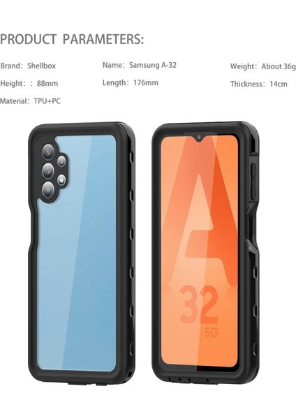Galaxy A32 Için IP68 Su Geçirmez Kayışlı Telefon Kılıfı - Siyah (Yurt Dışından)