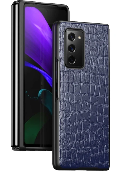 Galaxy Z Fold2 5g Için Çizilmeye Dayanıklı Timsah Derisi Kaplamalı Plastik Kılıf - Mavi (Yurt Dışından)