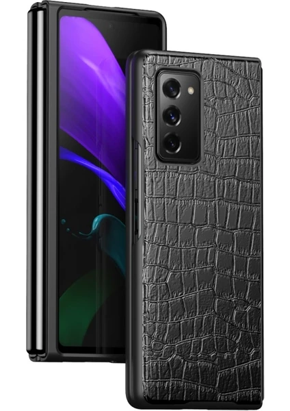 Galaxy Z Fold2 5g Için Çizilmeye Dayanıklı Timsah Derisi Kaplamalı Plastik Kılıf - Siyah (Yurt Dışından)