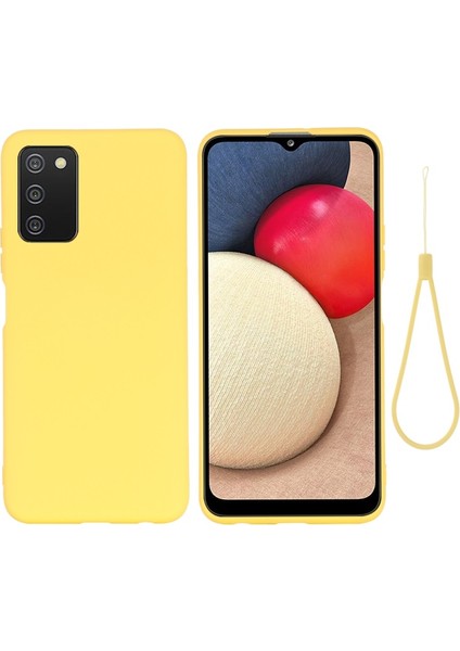 Galaxy A03S Için Çizilmeye Darbeye Dayanıklı Hassas Kesim Kayışlı Sıvı Silikon Telefon Kılıfı - Sarı (Yurt Dışından)