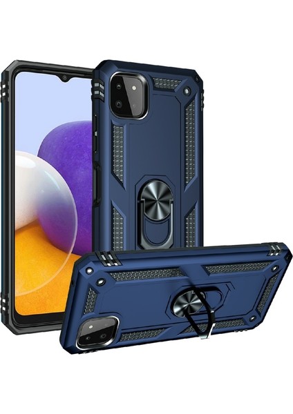 Galaxy A22 5g Için Darbeye Dayanıklı Halka Standlı Pc + Tpu Telefon Kılıfı - Mavi (Yurt Dışından)
