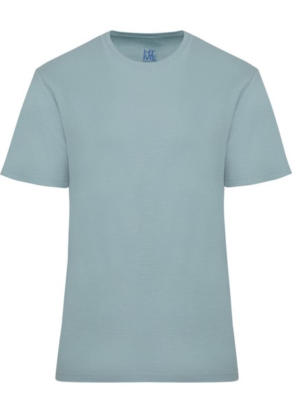 Erkek Mavi Regular Fit %100 Pamuk Bisiklet Yaka Tişört