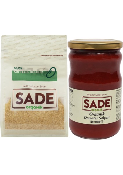 Sade Organik Köftelik Bulgur 500 gr + Domates Salçası 650 gr