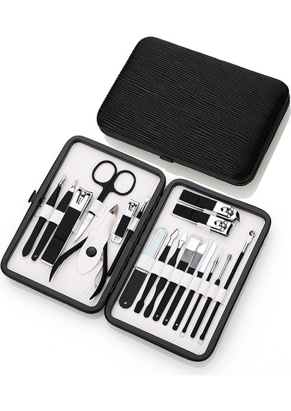 Rubber Plastic Black Nail Scissors Set Elastic Paint 18 Pieces Nail Art Tool Set