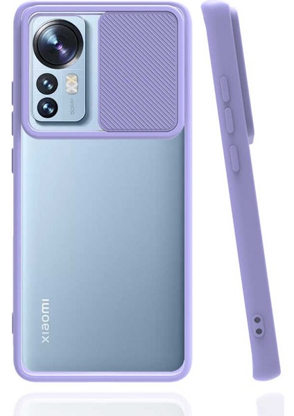 - Xiaomi Mi 12 - Kılıf Slayt Sürgülü Arkası Buzlu Lensi Kapak - Lila - T20776