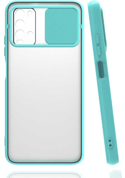 - Xiaomi Poco M3 - Kılıf Slayt Sürgülü Arkası Buzlu Lensi Kapak - Turkuaz