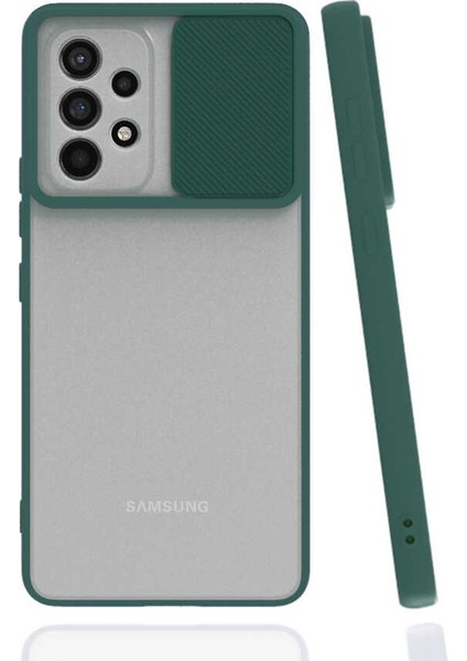 - Samsung Galaxy A73 - Kılıf Slayt Sürgülü Arkası Buzlu Lensi Kapak - Koyu Yeşil - T20774