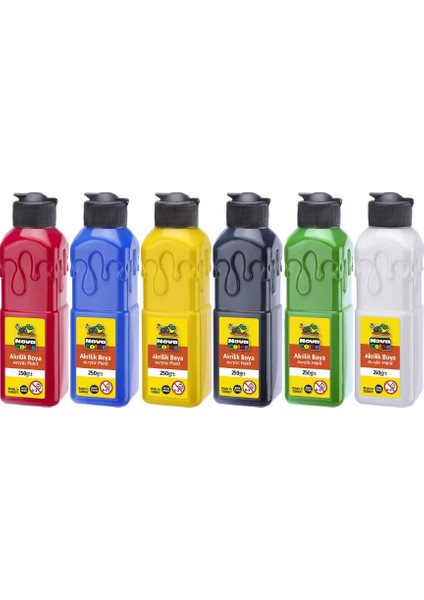 Akrilik Boya 250 ml 6 Ana Renk 1 Paket Nova Color Akrilik Boyalar 250 ml 6 Lı