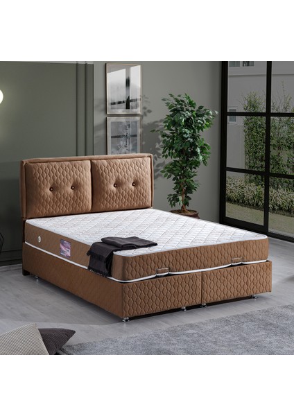 Vectra Çift Kişilik Baza Başlık Deluxe Yatak Seti - Kahverengi