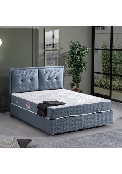 Vectra Çift Kişilik Baza Başlık Deluxe Yatak, Açık Mavi