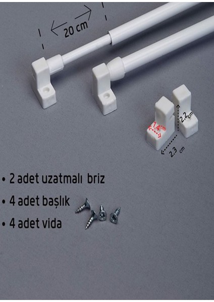 Tül Shop Briz Çubuklu Ultra Büzgülü Keten Tül Perde - Kapı ve Pencerelere Uygun 2 Adet Briz Çubuğu