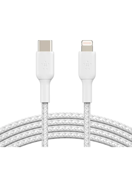 Örgülü Apple Lightning USB Type-C Hızlı Şarj ve Data Kablosu Beyaz 2 Metre CAA004BT2MWH