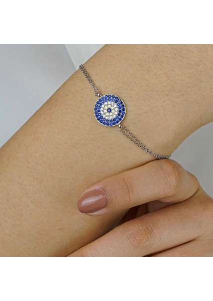 Nazar Boncuğu Tasarımlı 5 Sıralı 925 Ayar Gümüş Kadın Bileklik
