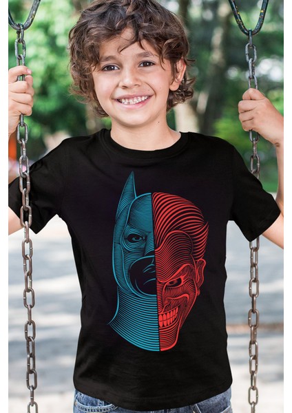Yarım Kahraman Siyah Kısa Kollu Erkek Çocuk T-Shirt