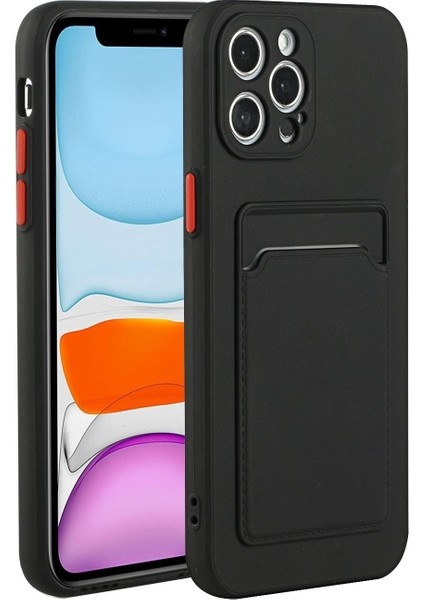 Apple iPhone 12 Pro Için Kart Yuvalı Tam Korumalı Yumuşak Tpu Telefon Kılıfı - Siyah (Yurt Dışından)