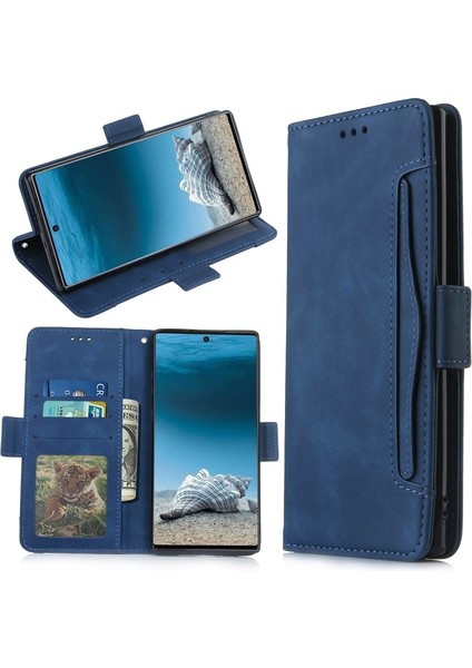 Galaxy Note 10 Plus 5g Için Deri Kart Yuvalı ve Standlı Telefon Kılıfı - Mavi (Yurt Dışından)