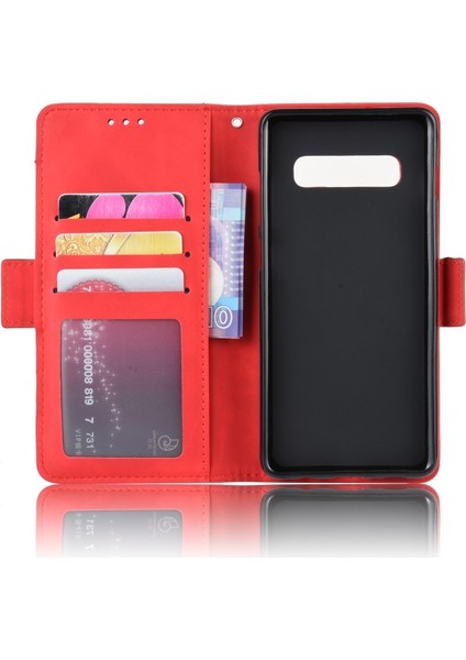 Galaxy S10 Plus Için Deri Kart Yuvalı ve Standlı Telefon Kılıfı - Kırmızı (Yurt Dışından) fırsatları