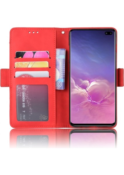 Galaxy S10 Plus Için Deri Kart Yuvalı ve Standlı Telefon Kılıfı - Kırmızı (Yurt Dışından) indirimleri