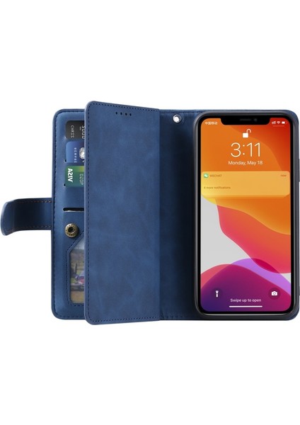 Apple iPhone 12 Pro Için Fermuarlı 9 Kart Yuvalı Deri Cüzdan Kılıf - Mavi (Yurt Dışından) indirimleri