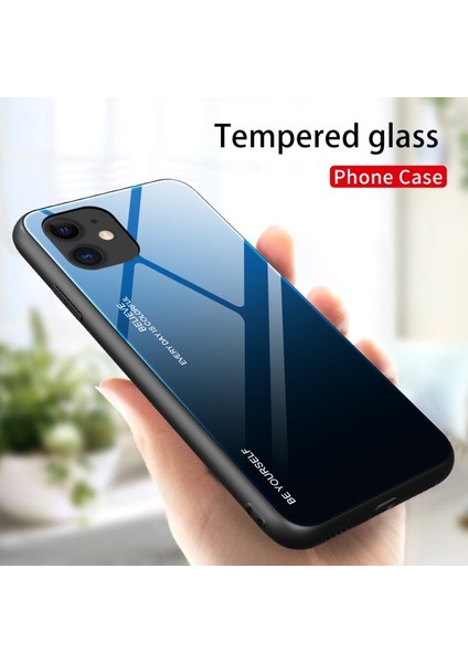 Apple iPhone 12 Pro Max Için Degrade Temperli Cam Tpu + Pc Telefon Kılıfı - Mavi / Siyah (Yurt Dışından)