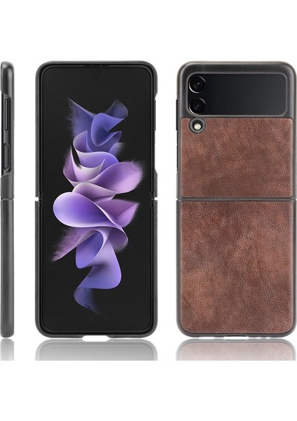 Samsung Galaxy Z Flip3 5g Için Ince Litchi Doku Pu Deri Kaplamalı Sert Pc Telefon Kılıfı (Yurt Dışından)