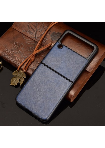 Samsung Galaxy Z Flip3 5g Için Ince Litchi Doku Pu Deri Kaplamalı Sert Pc Telefon Kılıfı (Yurt Dışından)