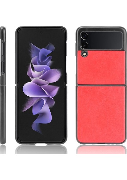 Samsung Galaxy Z Flip3 5g Için Ince Litchi Doku Pu Deri Kaplamalı Sert Pc Telefon Kılıfı (Yurt Dışından)