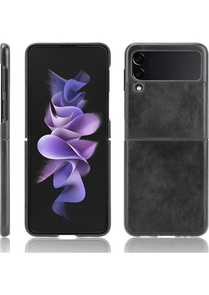 Samsung Galaxy Z Flip3 5g Için Ince Litchi Doku Pu Deri Kaplamalı Sert Pc Telefon Kılıfı (Yurt Dışından)