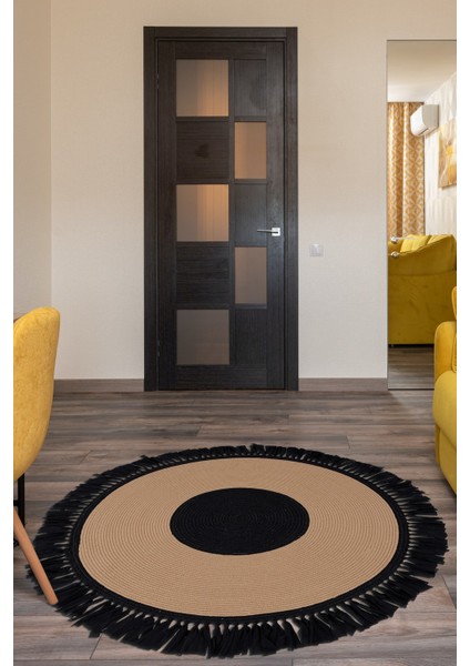 Hasır India 5013 120X120 Siyah Daire Halı ~ 1.44 M2