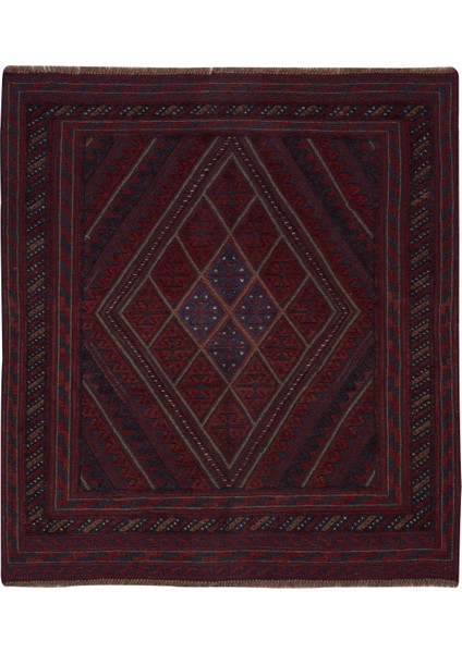 Afgan Berceste El Dokuma Kırmızı Kilim 131X124 ~ 1.62 M2