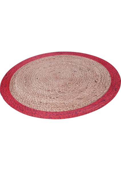 Çift Taraflı Baskılı Jüt TRQ003 Kırmızı Daire Halı 150X150 ~ 2.25 M2