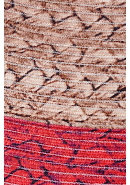 Çift Taraflı Baskılı Jüt TRQ003 Kırmızı Daire Halı 150X150 ~ 2.25 M2