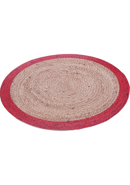 Çift Taraflı Baskılı Jüt TRQ003 Kırmızı Daire Halı 150X150 ~ 2.25 M2