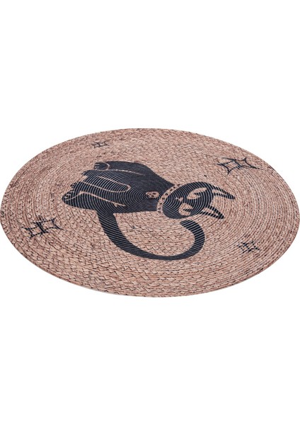 Çift Taraflı Baskılı Jüt TRQ018 Renkli Daire Halı 120X120