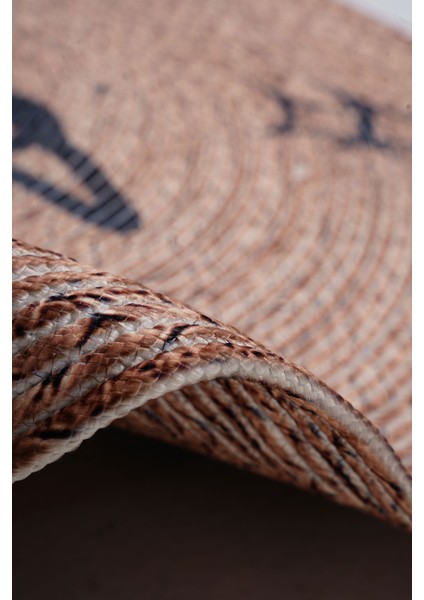 Çift Taraflı Baskılı Jüt TRQ018 Renkli Daire Halı 120X120