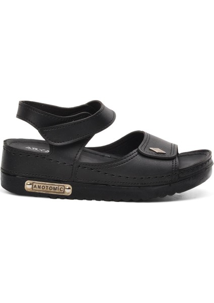 07-109 Rr Siyah Kalın Taban Kadın Anatomik Sandalet
