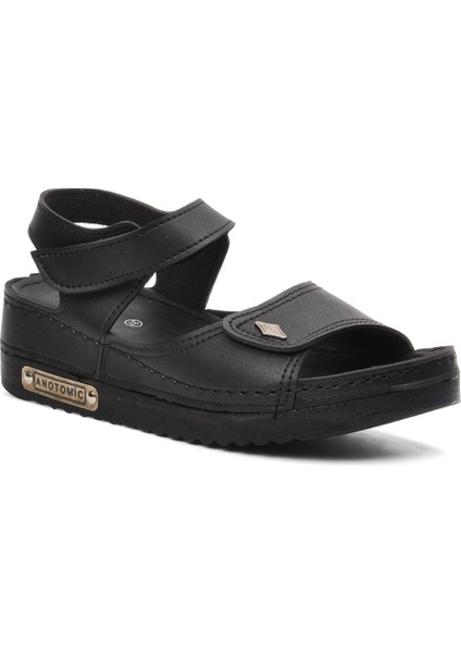 07-109 Rr Siyah Kalın Taban Kadın Anatomik Sandalet modelleri