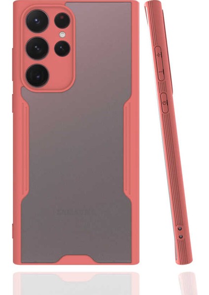 - Samsung Galaxy S22 Ultra - Kılıf Kenarı Renkli Arkası Şeffaf Parfe Kapak - Pembe - T20745