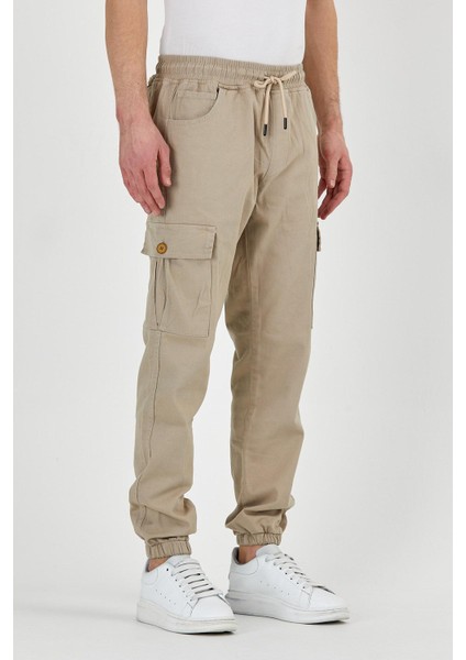 Beli ve Paçası Lastikli Likrali Kargo Cep Pantolon Taş modelleri