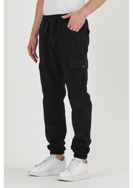 Beli ve Paçası Lastikli Likrali Kargo Cep Pantolon Siyah modelleri