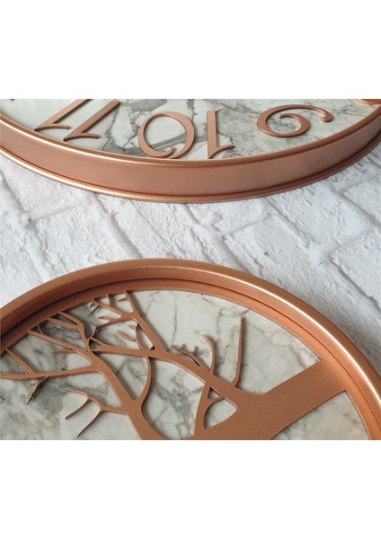 Metal Kasalı Mermer Desenli Duvar Saati ile Daldaki Kuş ve Hayat Ağacı Tablo indirimleri