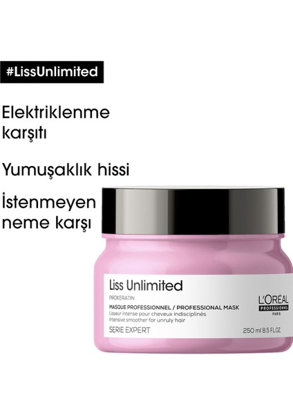 L'oreal Professionnel Serie Expert Liss Unlimited Elektriklenme Karşıtı ve Yoğun Yumuşaklık Veren Maske 250 ml