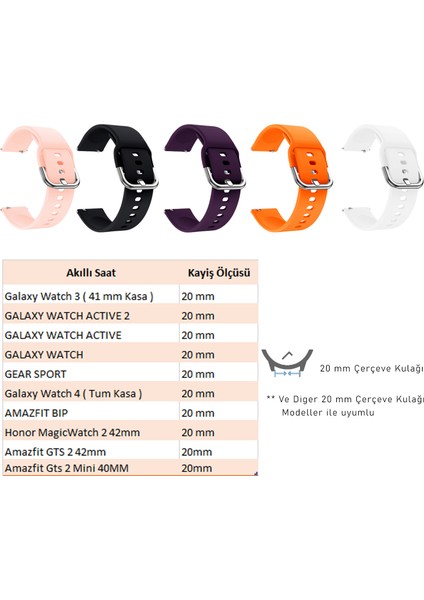 Amazfit Gts Uyumlu 20MM Silikon Kordon Sarı