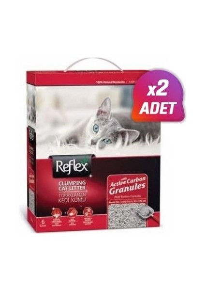 Granül Aktif Karbonlu Topaklanan Kedi Kumu 6 Lt 2 Adet