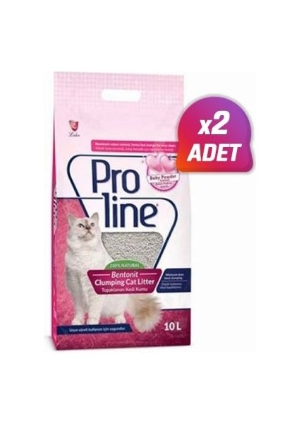 Pro Line Bebek Pudralı Topaklanan Bentonit Kedi Kumu 10 Lt 2 Adet