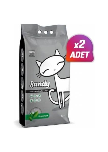 Sodyum Bentonit Ultra Topaklaşan Kokusuz Doğal Kedi Kumu 10 kg 2 Adet
